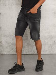 Manfinity RelaxMax Men Raw Hem Denim Shorts - Black - View 3