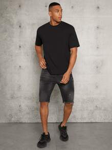 Manfinity RelaxMax Men Raw Hem Denim Shorts - Black - View 5