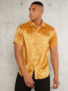 Manfinity AFTRDRK Men Jacquard Button Up Shirt - Gold - View 1