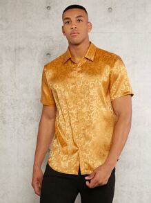 Manfinity AFTRDRK Men Jacquard Button Up Shirt - Gold - View 4