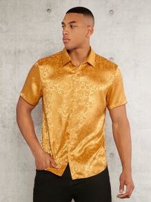 Manfinity AFTRDRK Men Jacquard Button Up Shirt - Gold - View 5