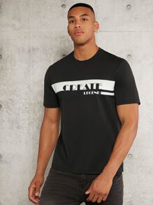 Manfinity RelaxMax Hombres Camiseta con estampado de letra - Negro - Ver 6