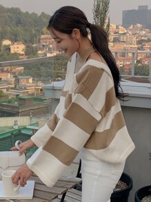 DAZY 顏色塊落肩2合1毛衣 - 卡其色 - 查看 10