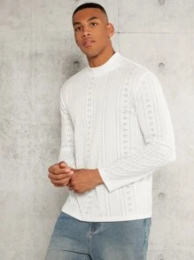 Manfinity RelaxMax Men Mock Neck Eyelet Detail Tee - White - View 2