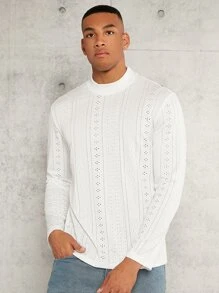 Manfinity RelaxMax Men Mock Neck Eyelet Detail Tee - White - View 1