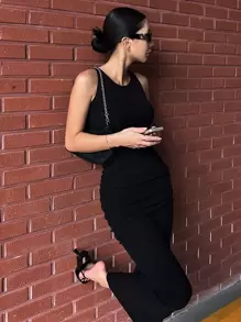 DAZY Solid Ruched Tank Bodycon Dress Sundress,Casual Women Dresses