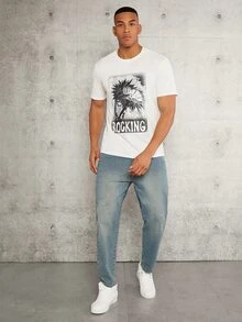 Manfinity RelaxMax Hombres Camiseta tropical & con estampado de letra - Blanco - Ver 3