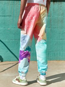 ROMWE MEN Guys Ombre Letter Bear Graphic Pants - Multicolor - View 2