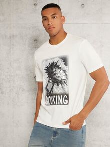Manfinity RelaxMax Hombres Camiseta tropical & con estampado de letra - Blanco - Ver 4