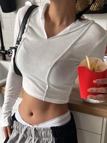 DAZY Solid Crop Hooded Sweatshirt - White - View 1