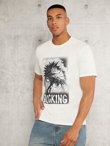 Manfinity RelaxMax Hombres Camiseta tropical & con estampado de letra - Blanco - Ver 5