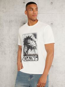 Manfinity RelaxMax Hombres Camiseta tropical & con estampado de letra - Blanco - Ver 6