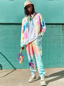 ROMWE MEN Guys Ombre Letter Bear Graphic Pants - Multicolor - View 4