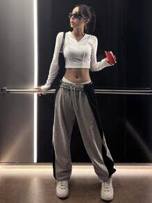 DAZY Solid Crop Hooded Sweatshirt - White - View 7