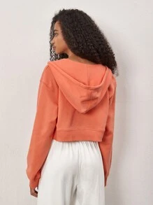 SHEIN BASICS Solid Zip Up Hooded Sweatshirt - Orange - View 2