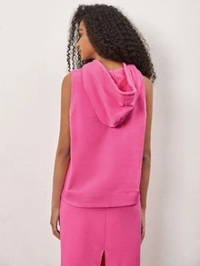 SHEIN BASICS Kangaroo Pocket Drawstring Hoodie - Pink - View 2