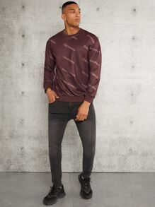 Manfinity RelaxMax Men Letter Graphic Sweatshirt - Chocolate Brown - View 4