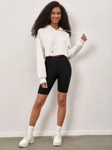 SHEIN BASICS Cotton Solid Elastic Waist Cycling Shorts - Black - View 1