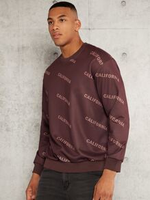 Manfinity RelaxMax Men Letter Graphic Sweatshirt - Chocolate Brown - View 1