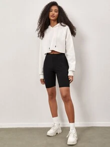 SHEIN BASICS Cotton Solid Elastic Waist Cycling Shorts - Black - View 4