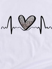 INAWLY Camiseta de cuello redondo con estampado de corazón, camisetas gráficas con estampado de guepardo para mujer - Blanco - Ver 3