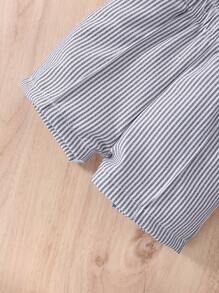 Baby Boy Striped Print Pinafore Shorts & Hat & Headband - Grey - View 3