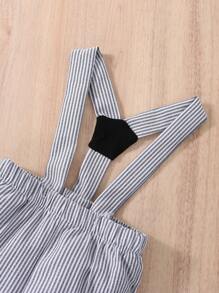 Baby Boy Striped Print Pinafore Shorts & Hat & Headband - Grey - View 4