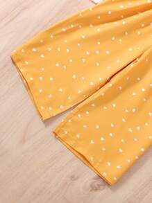 Baby Heart Print Ruffle Trim Wide Leg Jumpsuit - Yellow - View 3