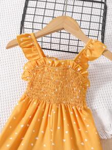 Baby Heart Print Ruffle Trim Wide Leg Jumpsuit - Yellow - View 4