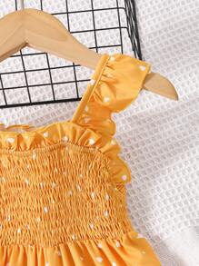 Baby Heart Print Ruffle Trim Wide Leg Jumpsuit - Yellow - View 5