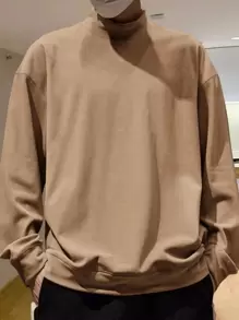 Manfinity Hypemode Hombres Sudadera unicolor de cuello alto de hombros caídos - Marrón - Ver 1