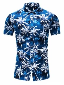 NITAGUT 男士椰子樹圖案襯衫 - 藏蓝色 - 查看 3