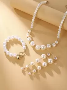 4入組人造珍珠裝飾珠寶套裝 - 白色 - 查看 1