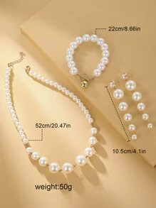 4入組人造珍珠裝飾珠寶套裝 - 白色 - 查看 3