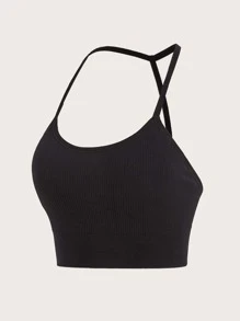 Easithlete Solid Backless Sports Bra - Black - View 5
