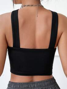 SHEIN BAE Solid Crisscross Crop Halter Top - Black - View 2