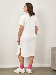 SHEIN BASICS 大碼素色開衩下擺連衣裙 - 白色 - 查看 2