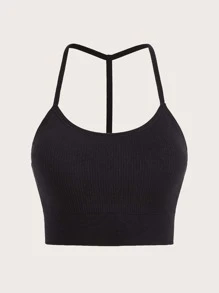 Easithlete Solid Backless Sports Bra - Black - View 6