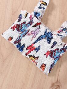 Baby Butterfly Print Frill Trim Cami Top & Skirt - White - View 3