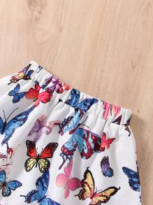 Baby Butterfly Print Frill Trim Cami Top & Skirt - White - View 5