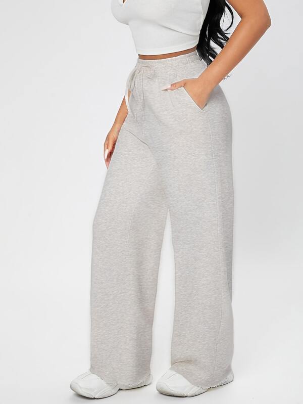 SHEIN PETITE Drawstring Waist Slant Pocket Spring Clothes Sweatpants