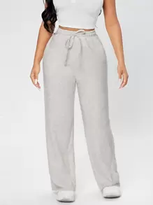 SHEIN PETITE 束腰側口袋春季運動長褲