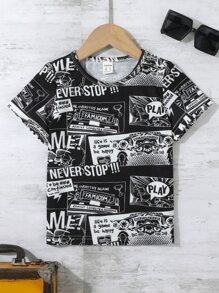 小男童字母和卡通圖案T恤