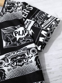 小男童字母和卡通圖案T恤