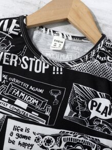 小男童字母和卡通圖案T恤