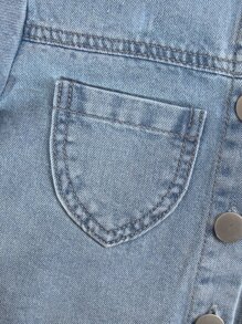Young Girl Patched Pocket Raw Hem Crop Denim Shirt - Light Wash - View 3