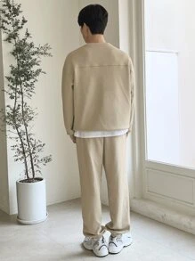 DAZY Men Solid Drop Shoulder Sweatshirt & Joggers - Khaki - View 2