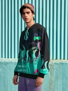 ROMWE MEN Guys Letter & Fire Graphic Hoodie - Multicolor - View 5