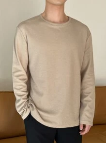 DAZY Hombres Camiseta unicolor de cuello redondo - Caqui - Ver 1