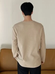 DAZY Hombres Camiseta unicolor de cuello redondo - Caqui - Ver 2